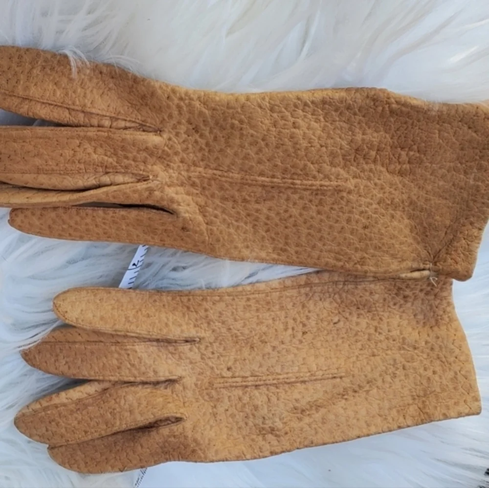 Vintage‎ Textured Leather Neutral Gloves 7